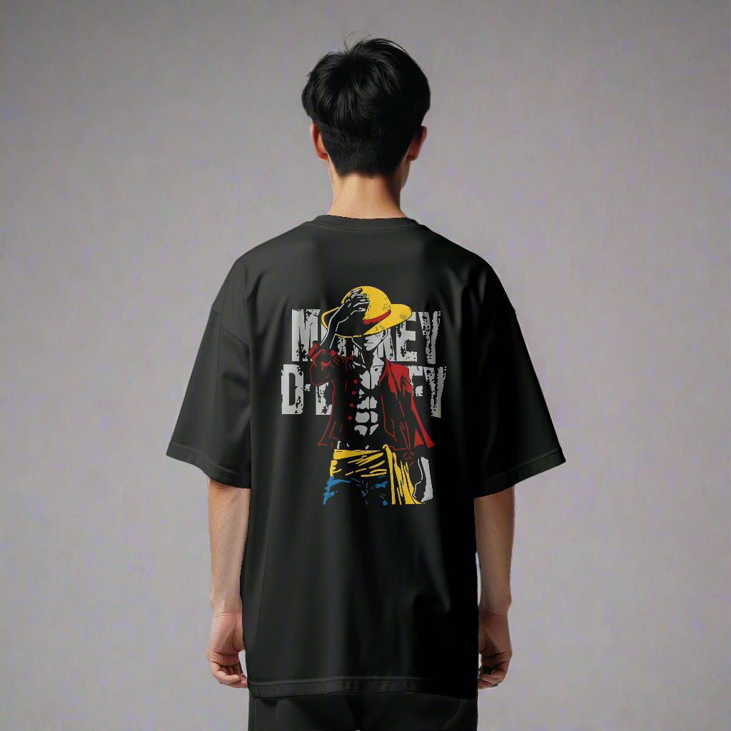 - One Piece Luffy King of Pirates Black Men’s Oversized T-Shirt – Front & Back Anime Print- 592.37