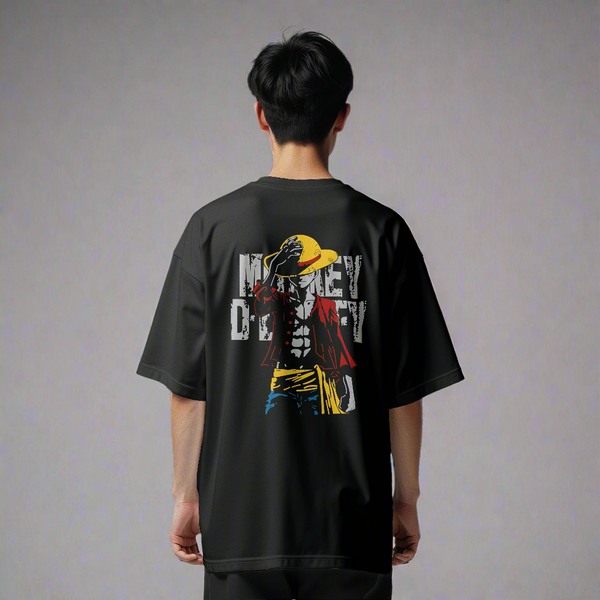 - One Piece Luffy King of Pirates Black Men’s Oversized T-Shirt – Front & Back Anime Print- 592.37