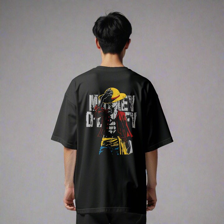 - One Piece Luffy King of Pirates Black Men’s Oversized T-Shirt – Front & Back Anime Print- 592.37