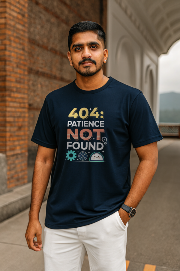 - Men's Printed Oversized T-Shirt | 404: Patience Not Found- 422.88