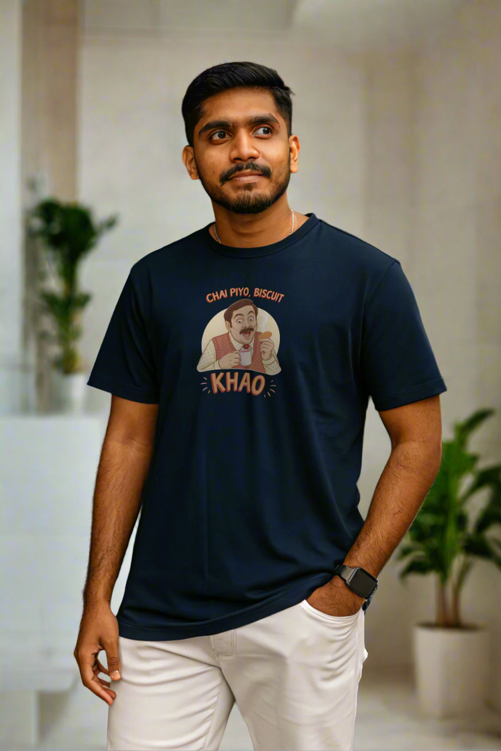 - Men's Printed Oversized T-Shirt | Chai Piyo - Biscuit Khaao- 422.88