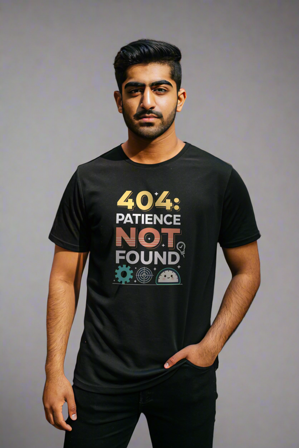 - Men's Printed Oversized T-Shirt | 404: Patience Not Found- 422.88