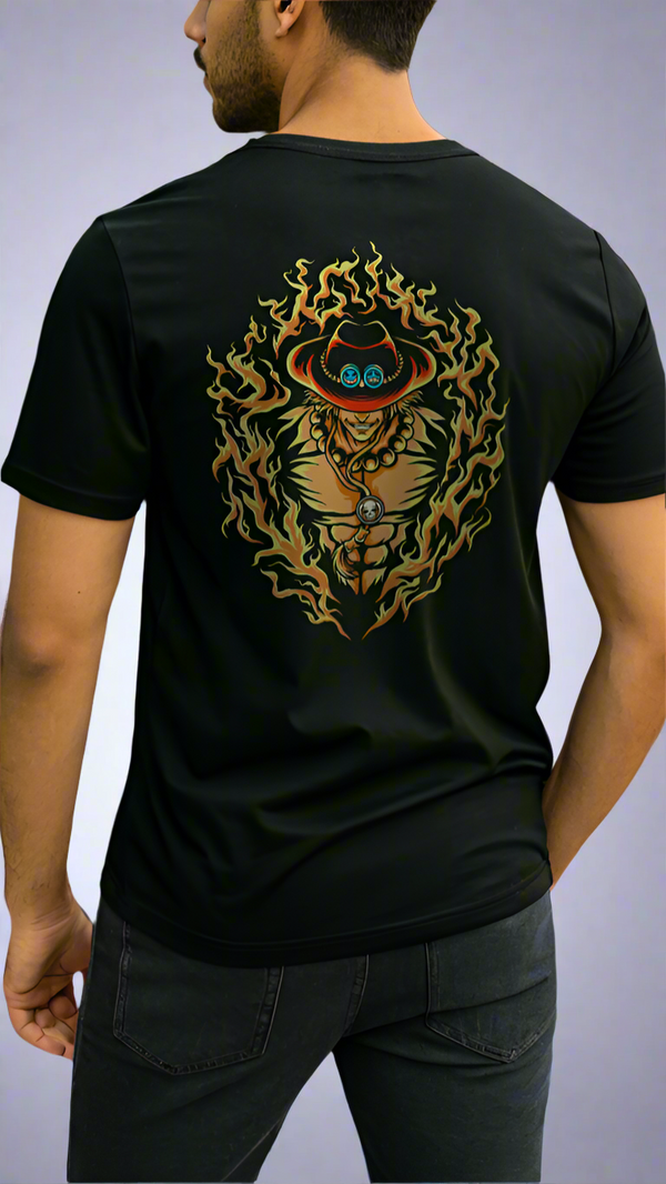 - Men’s Oversized Portgas D. Ace Anime T-Shirt – One Piece Fire Fist Graphic | Front & Back Print | Anime Streetwear for Men- 592.37