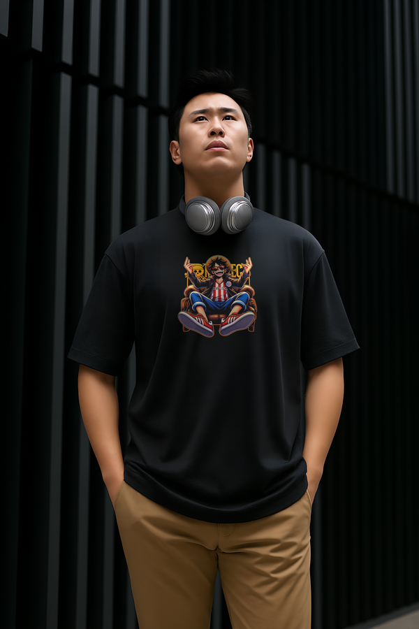 - One Piece Luffy King of Pirates Black Men’s Oversized T-Shirt – Front & Back Anime Print- 592.37