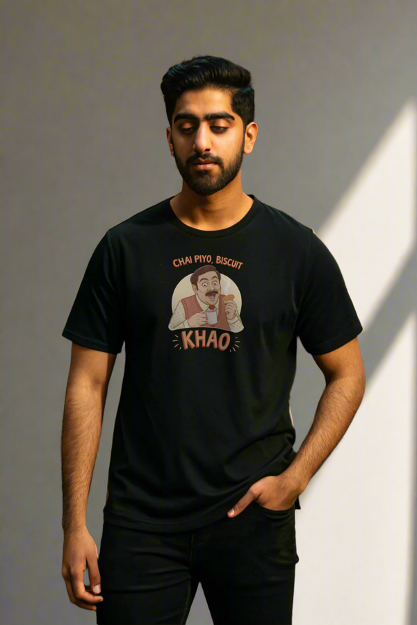 - Men's Printed Oversized T-Shirt | Chai Piyo - Biscuit Khaao- 422.88