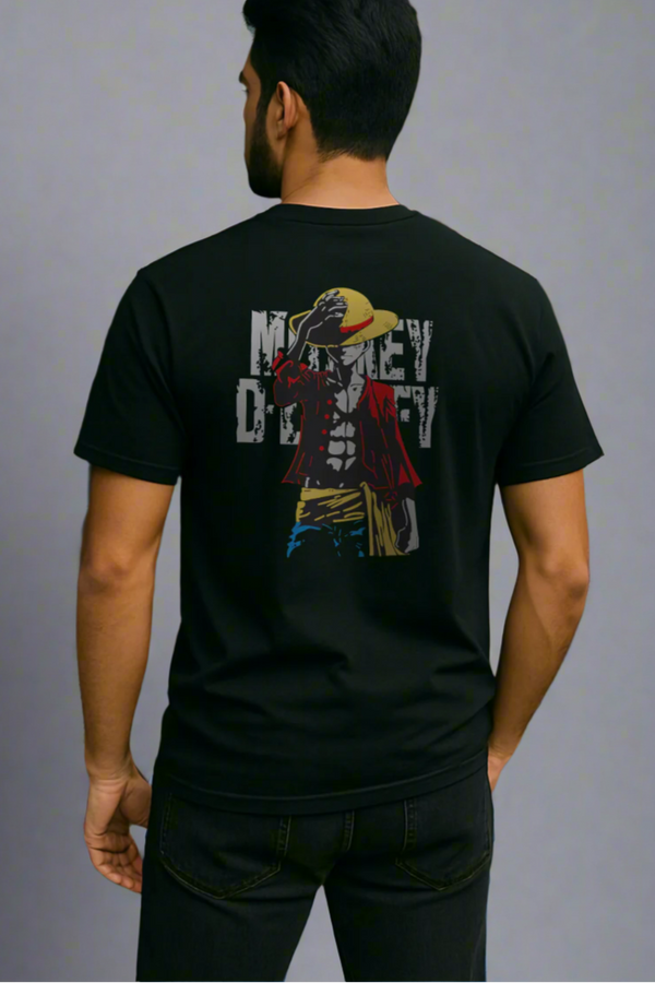 One Piece Luffy King of Pirates Black Men’s Oversized T-Shirt – Front & Back Anime Print