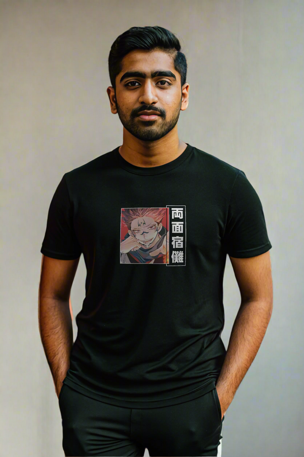 - Men’s Black Oversized Sukuna Anime T-Shirt – Front & Back Jujutsu Kaisen Graphic | Otaku Streetwear- 592.37